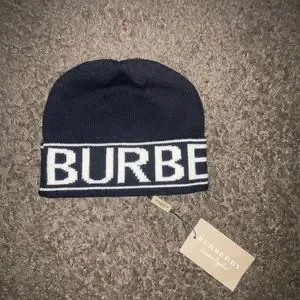 NWT Burberry Intarsia Embroidered Logo  Beanie Cap Knit 100% Cashmere One Size Burberry Beige Intarsia Beanie Burberry main image 2